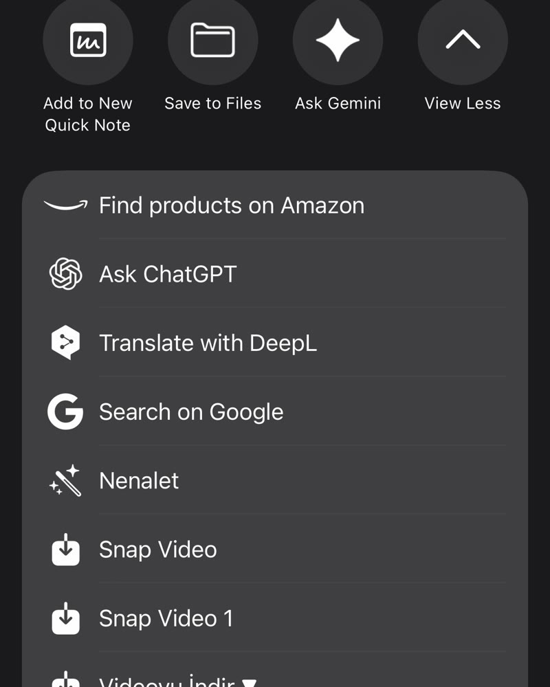 iPhone Share menu with Nenaleť in the list of actions